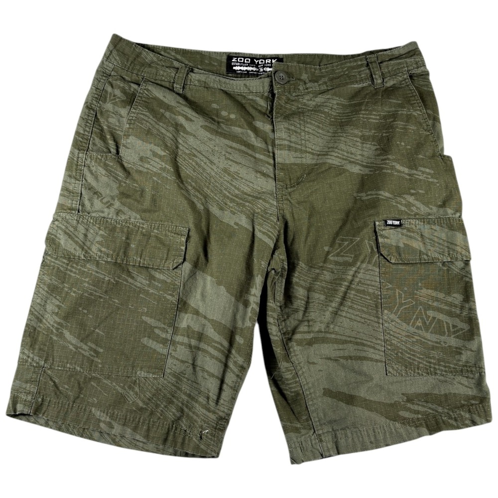 Zoo York Cargo Shorts Mens 36‎ Green Camo Ripstop Rugged Workwear Y2K Casual